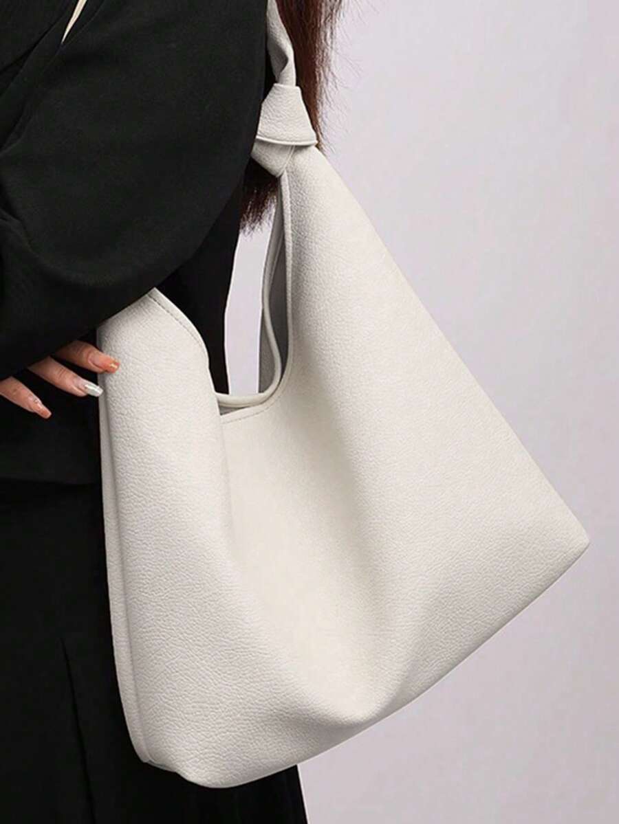 French Retro Simple Casual Slouchy Shoulder Bag, Versatile Quality Large Capacity Tote Bag For Women, Spring Edition - White - View 1