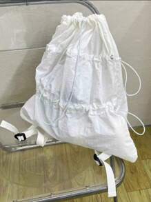 Latest White Drawstring Women Backpack, Lightweight Water-Resistant Nylon Korean Style Bag With Shoulder Strap, Convenient For Outdoor Sports, School, College, University, Casual, Laptop Compartment, High Capacity, Suitable For Girls, Students, Outdoor, Travel, Hiking, School, Office, Fashion, Campus, Shopping