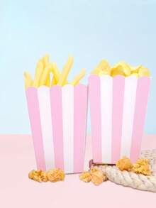 10pcs/20pcs/50pcs Pink Popcorn Box Small Pink And White Striped Paper Popcorn Bag Paper Cup Candy Container For Birthday Wedding Bridal Shower Gender Reveal Party Favors - Pink - View 1