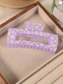 1/6 件时尚简约豹纹，心形和花朵设计大号防滑发夹，强力固定发夹，适合稀疏和浓密的头发，女士发饰 - 彩色 - 查看 2