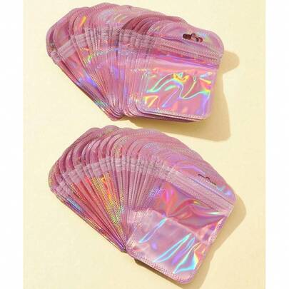 100/10 chiếc Túi tự hàn kín hình cầu vồng ba chiều, Túi đựng bằng nhựa tái sử dụng thích hợp đựng mỹ phẩm, trang sức, đồ vật nhỏ, niêm phong thực phẩm, sử dụng tại nhà và doanh nghiệp, tổ chức phụ nữ, quà tặng thiết yếu khi đi du lịch, Túi tự hàn kín PP màu hồng, Túi có thể đóng lại, Túi tự hàn kín, Túi tự hàn kín hình cầu vồng, Túi nhựa trong suốt được hàn kín bằng laser