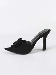 女士黑色性感蝴蝶结尖头一脚蹬高跟鞋，优雅时尚简约舒适细高跟鞋，适合日常穿着，休闲百搭正装高跟鞋 - 黑色 - 查看 6