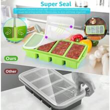 Silicone Freezer Tray With Lid - Silicone Freezer Food Molds- Large Ice Cube Tray,Silicone Freezer Container,Freeze & Store Soup, Sauce, Broth,Leftovers - Makes 4 Perfect 1 Cup