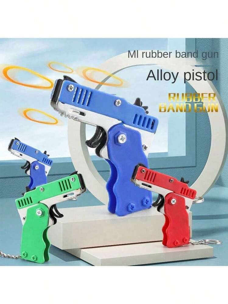 Juguete de banda de goma con estallido metálico - Mini lanzador plegable con llavero, 30 piezas-60 piezas de bandas de goma, juguete portátil de tiro perfecto para actividades interiores y exteriores, mini regalo, decoración de habitación - Multicolor - Añade 3