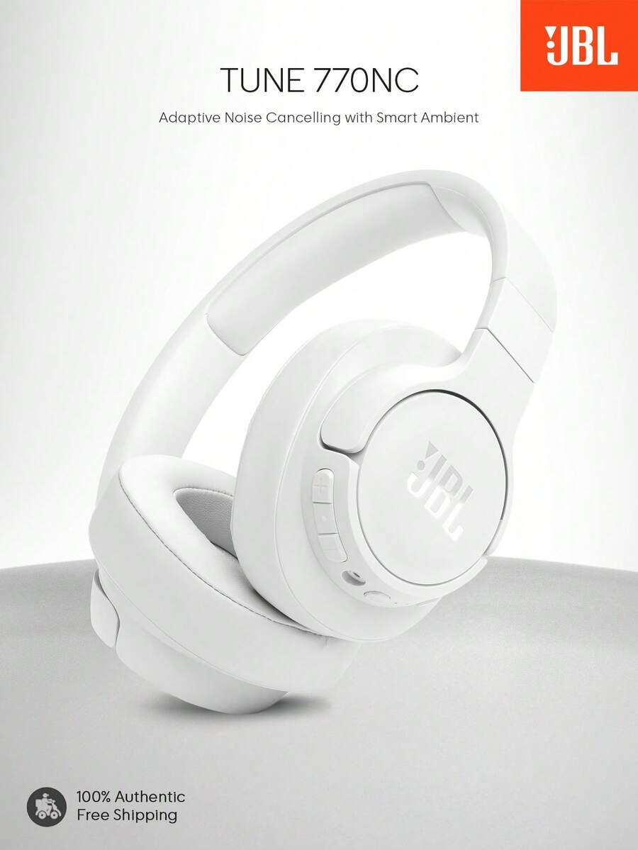 JBL Tune 770NC 自适应降噪智能环境无线头戴式耳机，蓝牙 5.3，快速充电续航时间长达 70 小时，轻巧舒适可折叠设计，全新升级型号 - 白色 - 查看 1