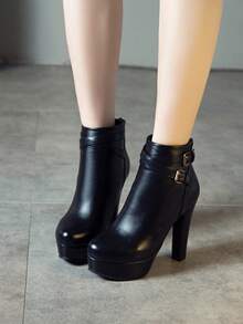 Autumn/Winter Waterproof Platform Fashionable Short Boots For Women, New Versatile Outer Wear Party Sexy Round Toe Thick Heel High Heels Black Boots - Black - View 6