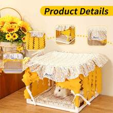 ITANDME 小型动物床，豚鼠藏身处，兔子藏身处，透气仓鼠床，带花卉图案的刺猬床，可机洗软垫，室内宠物避暑小屋 - 彩色 - 查看 4