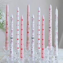 2 件 9.84 英寸印花长杆无烟大豆蜡烛，欧式浪漫烛光晚餐氛围装饰杆蜡，婚礼和节日家居装饰蜡烛，多种颜色可选，送给家人和朋友的最佳礼物 - 彩色 - 查看 11