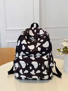 1 pieza Mochila de gran capacidad de uso versátil y multifuncional con compartimento para portátil, estilo clásico y a juego, con estampado de patrón de piel de vaca a todo color, de alta calidad en nylon, con correas ajustables, bolsillos espaciosos, impermeable y con diseño de correa para equipaje - Negro - Ver 13