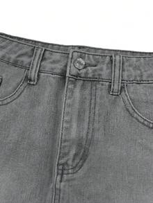 Y2K 复古毛边牛仔迷你裙，女士高腰修身 A 字心形包臀裙，夏季设计，女士夏季连衣裙，夏季连衣裙，女士夏季服装，牛仔裙，休闲装 - 灰色 - 查看 6