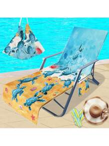 1 pieza Funda para silla de playa con diseño de tortuga marina, Serie exclusiva de verano, Toalla de microfibra secado rápido para silla de piscina o playa, Funda de toalla de playa con bolsillo, Accesorio de vacaciones, Esencial de viaje