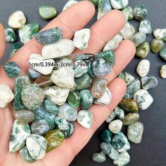 10/20/30/40/50pcs Natural Moss Agate Flakes Polished Rolling Gravel Treatment Crystal Plant Succulent Pots Vase Filling Decorative Rock Glass Container Supplies Small Fish Tank Rock Gravel Pebbles