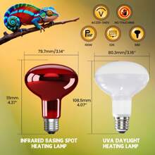 Reptile Heat Lamp 100W 220-240V Daylight Basking Spot Bulb And Infrared Heat E27 R80 For Reptiles, Lizards, Turtles, Chicks, Puppies