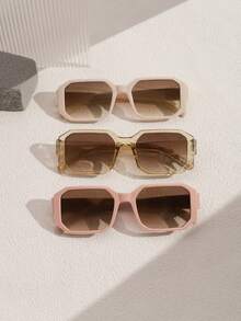 1/2/3 件女士亚克力矩形时尚太阳镜，适合日常外出和佩戴时尚遮阳优雅装扮家庭出游旅行度假，适合夏季海滩度假、户外、旅行