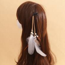 1件孔雀羽毛发带，波西米亚风羽毛发饰头巾发带吸汗带，秋冬季发带发饰，适合女士度假装扮，优雅围巾，柔软头巾，夏季波西米亚风假日必备配饰 - 彩色 - 查看 4