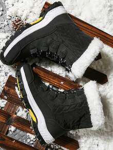 STARNOVO 1双女士白色雪地靴，2025冬季户外雪地鞋，女士保暖加厚高帮踝靴，防滑雪地旅行高帮雪地靴 - 黑與白 - 查看 2