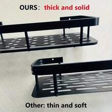 Estantería para ducha, 1 juego de estantería adhesiva para ducha con gancho, sin necesidad de taladrar, montada en la pared, antioxidante, de alta gama para baño, cocina, estanterías de almacenamiento, rejilla de almacenamiento, estantería, negro