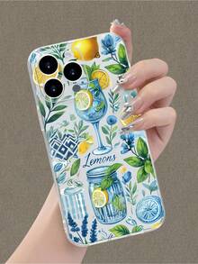 植物1件柠檬杯主题印花2D图案，流行个性化高端中东可爱独特卡通简约柠檬杯风格，适合送给同事、朋友、家人、情侣、生日、节日等礼物。透明软壳，全保护，防尘防水，兼容 16/15/14/13/12/11/Pro/ProMax/X/XR/XS/XS Max/7/8/Plus等机型