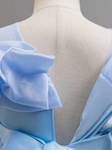 Váy chữ A trang trí ren và hoa đính cườm thanh lịch, váy công chúa ngắn phía trước dài phía sau, thích hợp cho bé gái rải hoa, đám cưới, biểu diễn sân khấu - Màu xanh lam - Xem 7