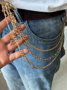 Street 1pc Punk Style Hollow Out Star Decor Pants Chain Women's Multi-Layer Hip-Hop Fashionable Waist Belt Accessory Halloween Summer, School Fall, Autumn, Halloween