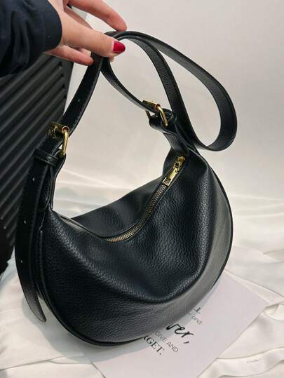 Women's Leather Dumpling Shaped PU Leather One Shoulder Satchel Bag, Solid Color, Adjustable Strap, Suitable For Daily Commute