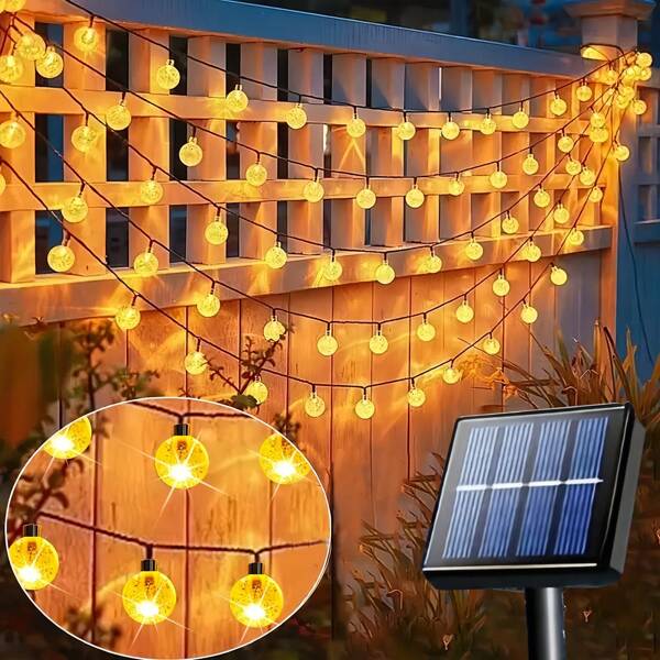 Solar Powered Fairy Lights, 8 Lighting Modes - Waterproof Outdoor Crystal Ball String Lights, Suitable For Garden, Patio, Balcony, Wedding And Christmas Decoration, Solar Lights Outdoor