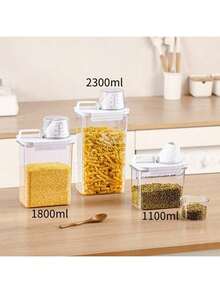 1pc/3pcs Multi-Grain Storage Jars, Airtight Food Containers, Rice Barrel, Suitable For Storing Grains, Beans, Tea Leaves And Dried Fruits, Practical Household Storage Canisters - Clear - View 12