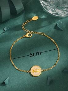 1件高品质欧美立方氧化锆铜18K镀层圆形极简吊坠手链，时尚小众女士礼物，日常佩戴 - 金黃色 - 查看 2