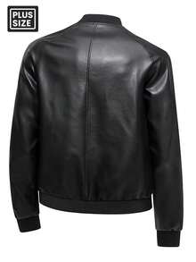 Plus Size Men's Long Sleeve Business Gentleman Jacket, Zipper Front Faux Leather Pocket Decor Jacket, Suitable For Spring & Autumn - Black - View 2