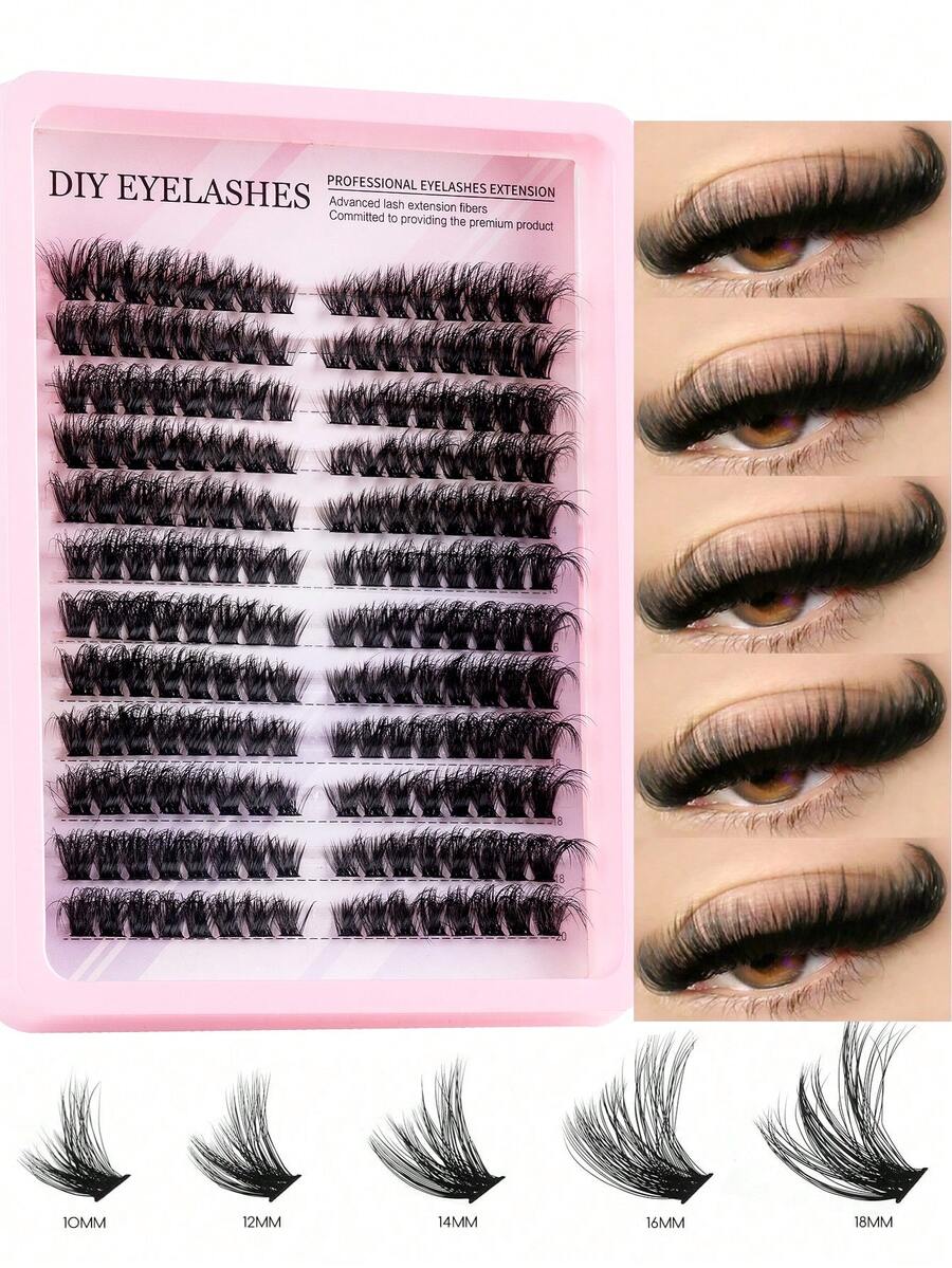 MEM 192pcs D-Curl Mixed Length Individual Eyelash Extensions, Faux Mink Lash Cluster For Eyelash Extension - 黑色 - 查看 1