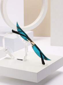 Ochelari de soare Cyberpunk cu ramă mică, eleganți, fără rame, ochelari de soare Party Rave Y2K, ochelari de soare cu dungi și nuanțe de bronz, nuanțe de formă asimetrică pentru toate anotimpurile