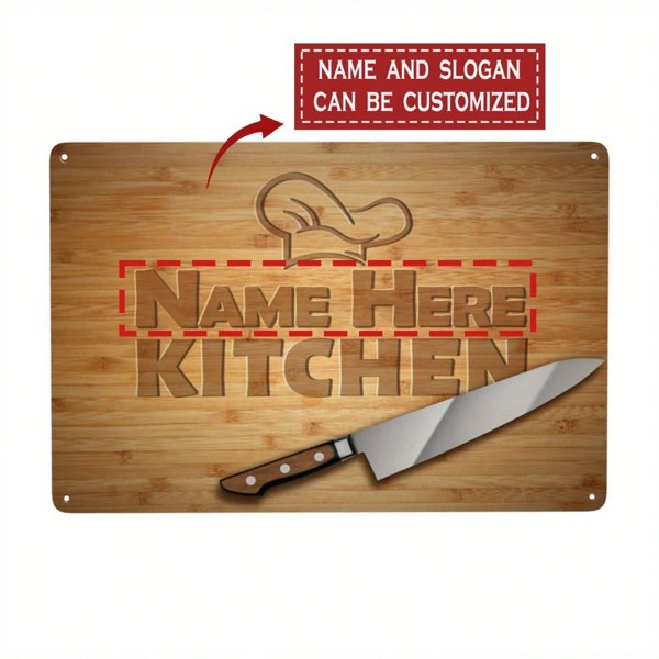 1pc Customizable Metal Kitchen Sign, 8x12 Inch Wall Decor Plaque With Personalized Name And Slogan, High-Quality Metal Material, Easy Installation