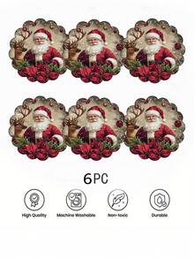 2/4/6/8 Pcs Christmas Holiday Placemats Set - Polyester Round Table Mats With Santa Claus & Reindeer Design, Woven, Non-Slip, Handwash/Washable, Suitable For Holiday Party, Outdoor Dining, Home Decor, Durable