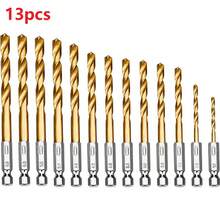 Bộ 13/19 mũi khoan xoắn thép tốc độ cao HSS phủ titan, chuôi lục giác, bộ mũi khoan tác động góc 135°, thích hợp cho gỗ, kim loại, nhựa, nhôm, dụng cụ điện gia dụng DIY, thép tốc độ cao bền bỉ, khoan nhanh, không bị lệch mũi, thích hợp cho máy khoan không dây, xưởng và sử dụng tại nhà. - Nhiều màu - Xem 13