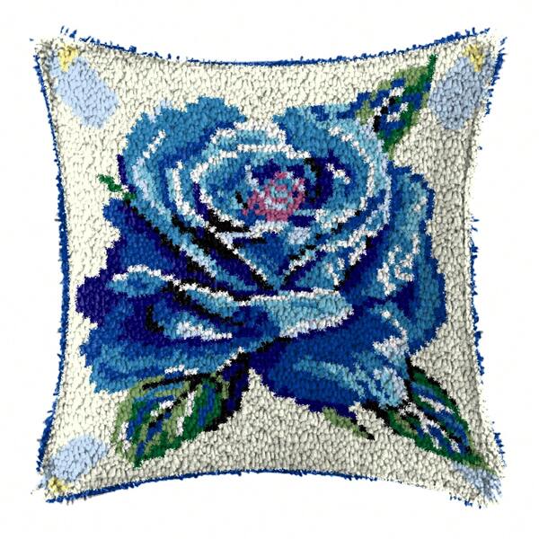 3D Pillow Material Packaging With Pink And Blue Flowers, Embroidery Kit, DIY Carpet Mat, Suitable For Ho43x43cm Crochet Pillowcase