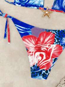 2pcs/Set Sexy Leopard & Flower Print Metal Starfish Decor Personalized Bikini Swimwear, Beach Pool Swimwear For Ladies (Color Randomly Chosen), Red And Purple Leopard Grain, Removable Swimwear Pads, Summer Dresses For Women, Summer Clothes Women, Festival, Skirts, Ibiza Outfits, Swimwear Women, Bikini Set, Swimming Costume Women, Beach Wear Women, Holiday Co Ord, Beach Dress, Bikinis For Women Sets, Swimwear