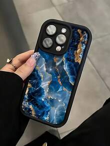 1 件蓝色渐变大理石纹防震全包裹硅胶手机壳，适用于 16、15、14、13、12、11 Pro Max 及系列
