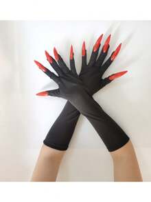 1pc Halloween Long Claw Gloves, Elastic Sexy Leopard Print Prop Gloves For Performance