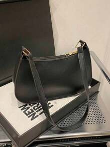 Solid Color Minimalist Zipper Closure Shou Ider Bag Stylish Simple Crescent Bag, Zipper Shoulder Bag, Faux Leather Solid Color Purse, Burg Undy Bag& New Year Ideal Gift, Fashionable Burgun Dy Bag