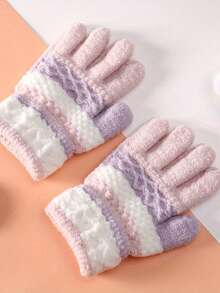 1双儿童针织手套，适合秋冬季日常佩戴 - 彩色 - 查看 9