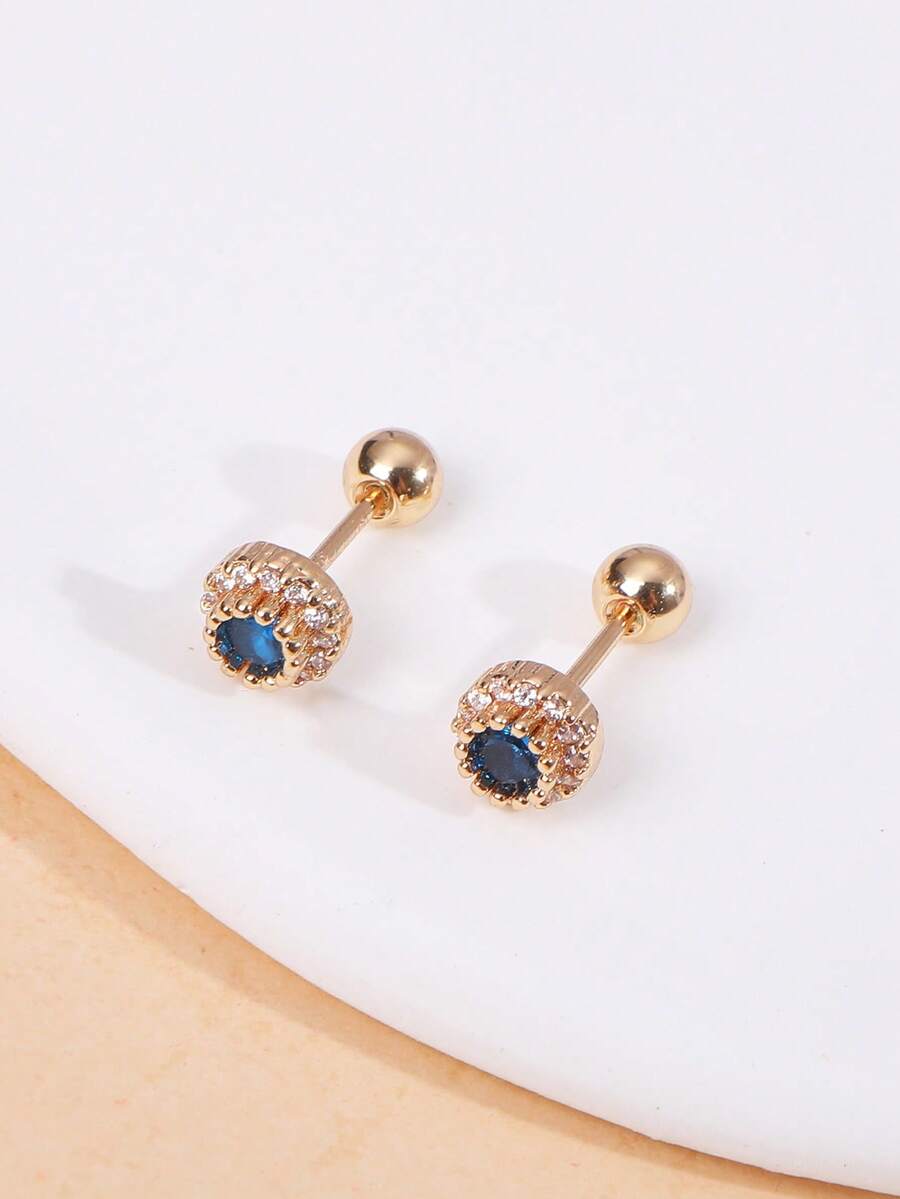 1 Pair Versatile Copper Inlaid Cubic Zirconia Stud Earrings For Women - Yellow Gold - View 1