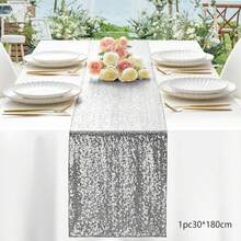 1pc Gold Sequin Table Runner 12*108 Inches, Sparkly Sequin Fabric Tablecloth For Wedding, Birthday Party, Formal Dinner, Hotel Event, Home, Outdoor, Restaurant, Buffet, Dessert Table Decor - Multicolor - View 14