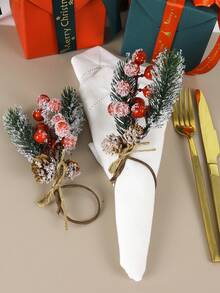 1/4/6/50/100pcs Christmas Red Berry & Pine Cone Napkin Rings, Suitable For Christmas, Weddings, Parties, Holidays, Picnics, Camping, Country Gatherings, Birthday Banquets, Minimalist Napkin Holders - Multicolor - View 6