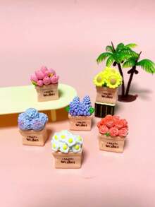 【数量】件 迷你玫瑰雏菊树脂盆栽，创意逼真花束，微景观装饰，DIY配件，清新简约汽车内饰装饰，娃娃屋场景摆件，小礼物 - 彩色 - 查看 8