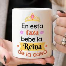 1pc, 11oz Ceramic Mug With Spanish Letter Print & Floral Design - Insulating Coffee Tea Cup, Hand Wash Only, Perfect For Everyday Use Or Mother'S Day New Year Gift, Coffee Mug ( Made In USA ) - 粉色 - 查看 1