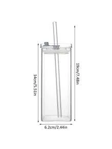 1pc Glass Cup, Square Clear Glass Tumbler With Straw And Lid, Transparent Simple Flat Home Coffee Cup, Clear Straw Bottle, Modern Glass Coffee Cup, Stylish Reusable Drinking Glass For Iced Coffee, Durable And Lightweight Glass Water Bottle, Summer Drink Straw Cup, Portable Water Bottle