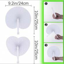 5/10/20pcs Customized White Folding Paper Fans With Heart-Shaped Plastic Handles, Suitable For Weddings, Souvenirs, Parties, Durable, Colorful, Cute For Birthday, Children's Day, Father's Day, Graduation, Wedding, Housewarming