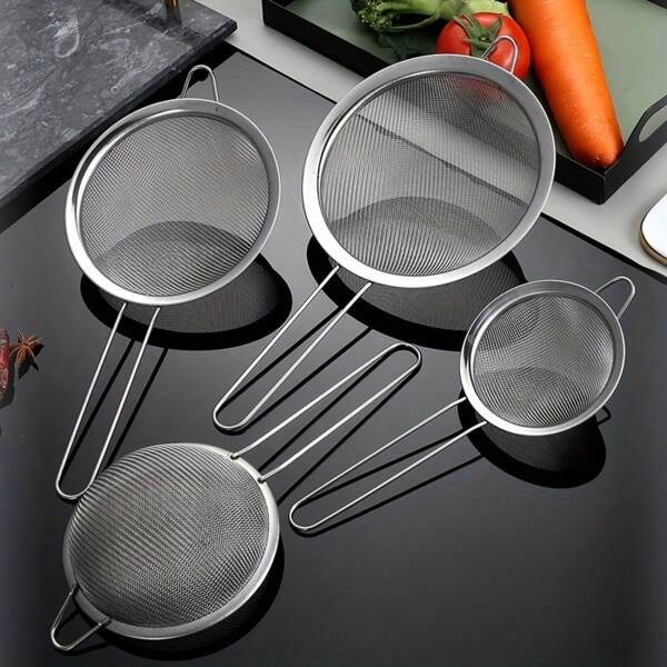 1/3/4pcs Stainless Steel Colander Ladle Strainer With Different Sizes For Filtering Flour / Oil At Home Kitchen