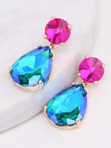 ACEHLN 1 par de pendientes de botón de aleación de zinc con estilo norteamericano con colgante de gota de cristal, pendientes de lujo decorados con diamante de imitación para bodas y ocasiones formales - Estilo 1 - Ver 6