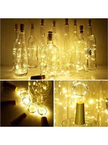 3/7/10 pièces Guirlandes lumineuses de 20 LED avec bouchon pour bouteille de vin, fil argenté de 6,6 pi, guirlandes lumineuses de fée à piles pour bouteilles d'alcool, artisanat, fête, bar, Noël, mariage, décoration